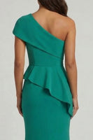 Load image into Gallery viewer, Long One Shoulder Mermaid Dark Green Mother of the Bride Dress with Ruffles