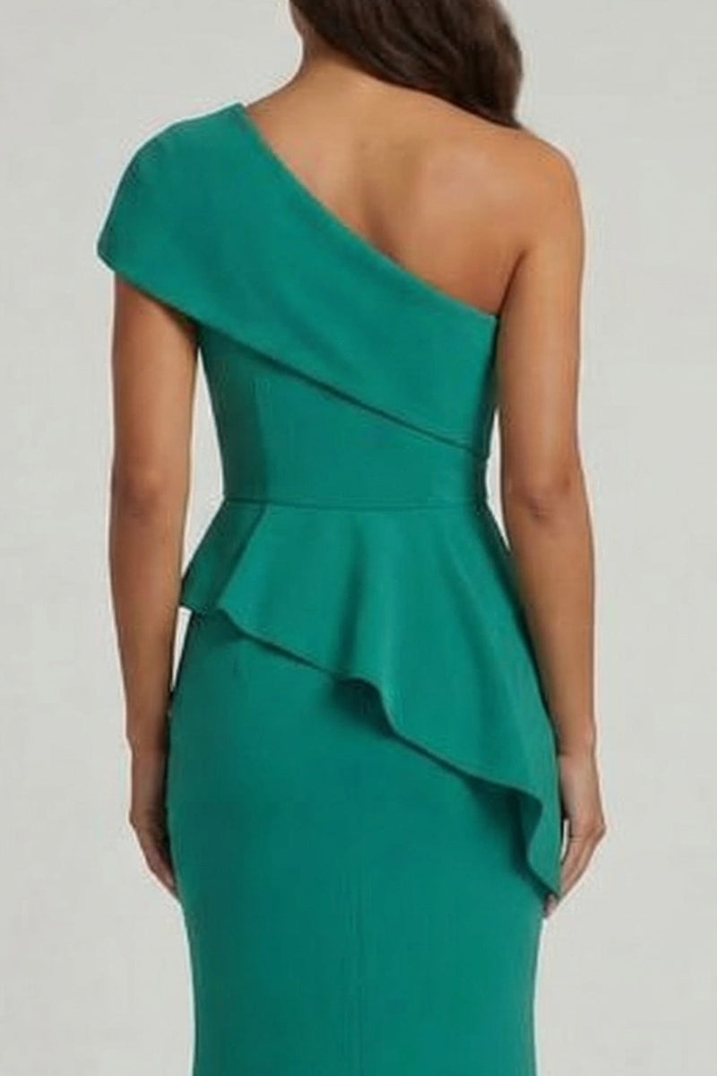 Load image into Gallery viewer, Long One Shoulder Mermaid Dark Green Mother of the Bride Dress with Ruffles