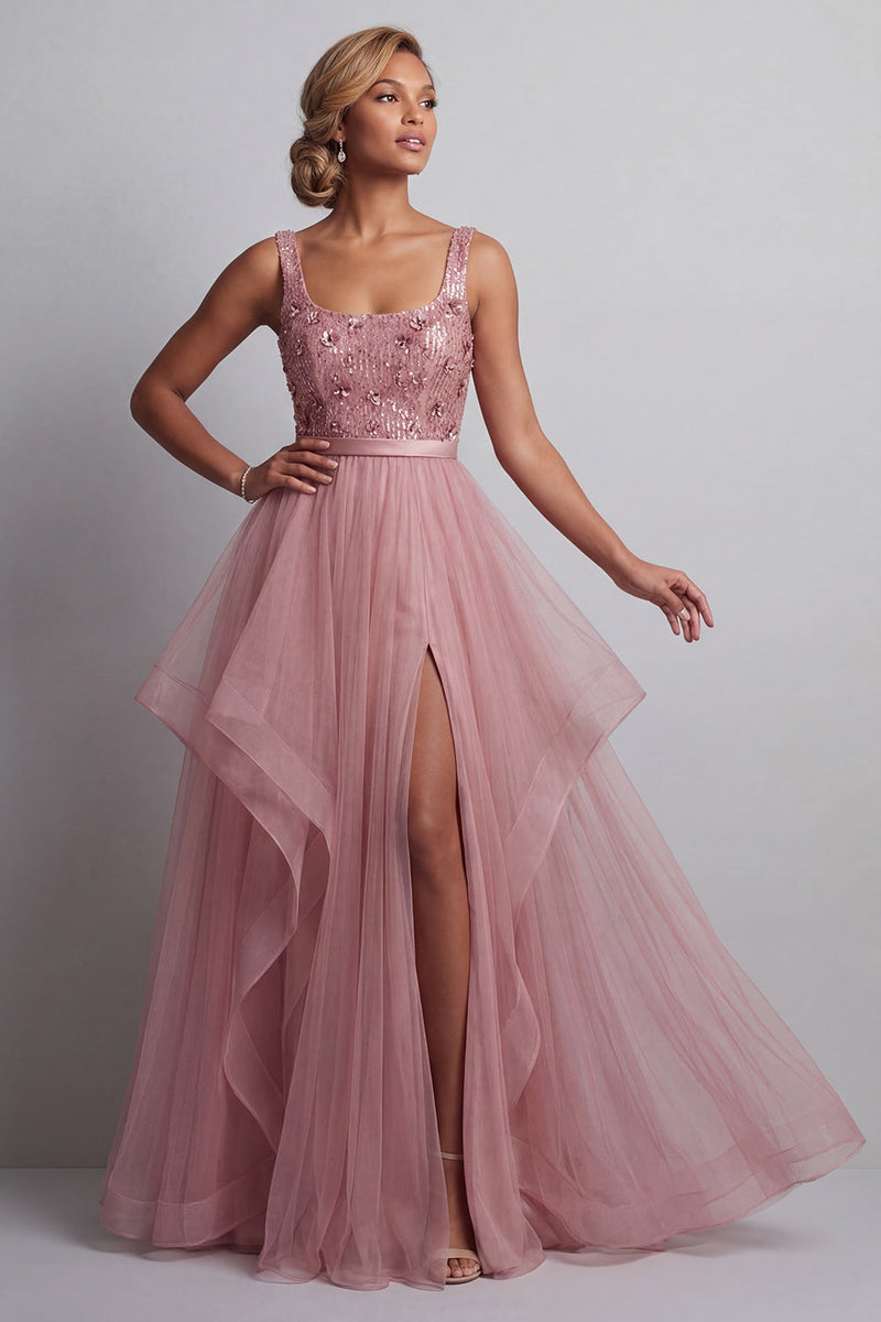 Load image into Gallery viewer, Sparkly Pink A Line Sequin Long Mother of the Bride Dress with Ruffles