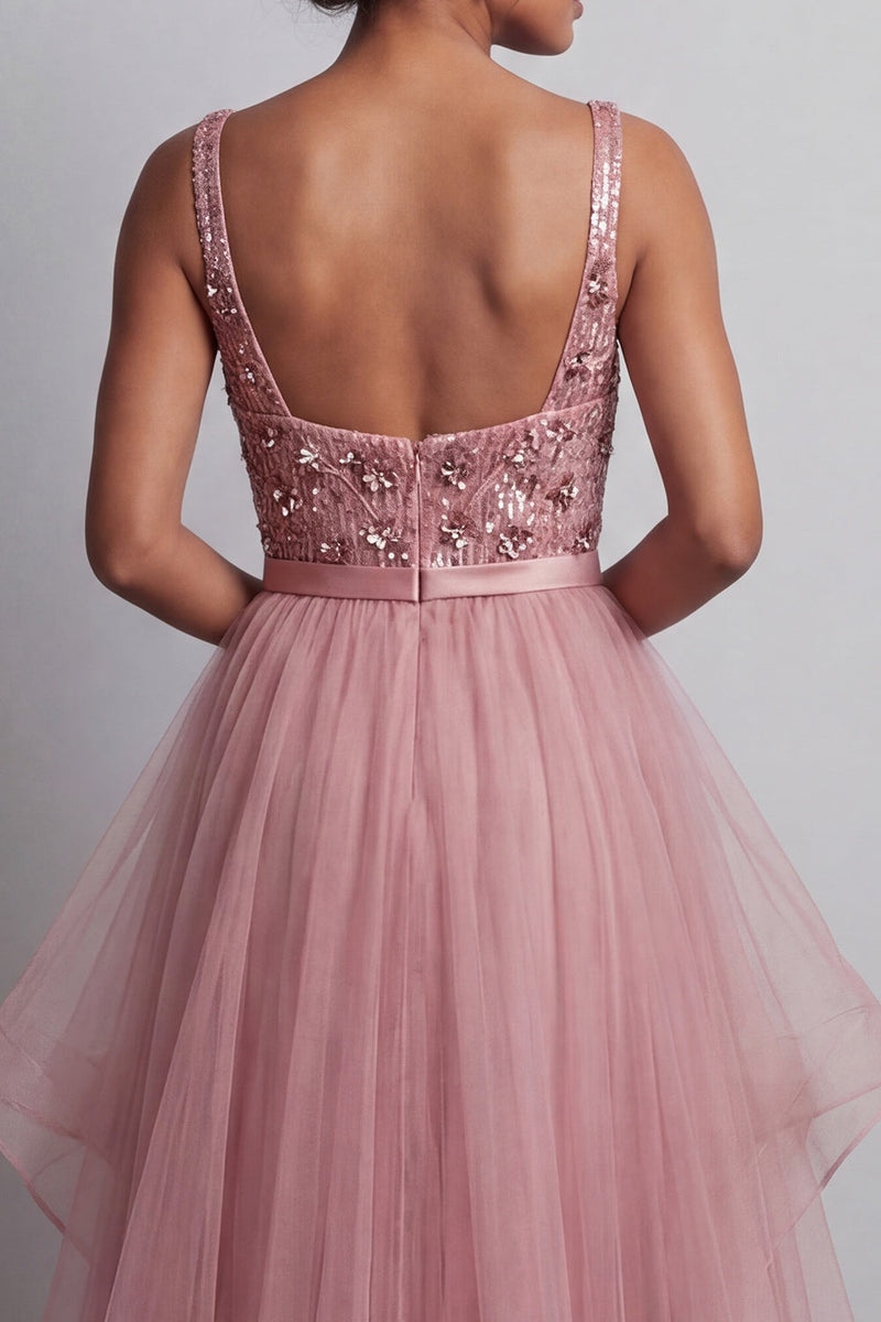 Load image into Gallery viewer, Sparkly Pink A Line Sequin Long Mother of the Bride Dress with Ruffles