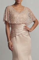 Load image into Gallery viewer, Sparkly Long Ruched Sequin Champagne Mermaid Mother of the Bride Dress
