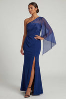 Load image into Gallery viewer, Mermaid Dark Blue Long Mother of the Bride Dress with Slit