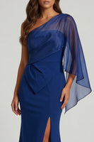 Load image into Gallery viewer, Mermaid Dark Blue Long Mother of the Bride Dress with Slit