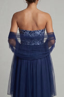Load image into Gallery viewer, A Line Floral Navy Long Mother of the Bride Dress with Shawl