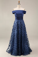 Load image into Gallery viewer, Navy Long A Line Floral Beaded Mother of the Bride Dress