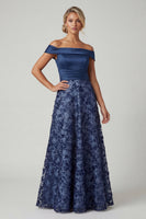 Load image into Gallery viewer, Navy Long A Line Floral Beaded Mother of the Bride Dress
