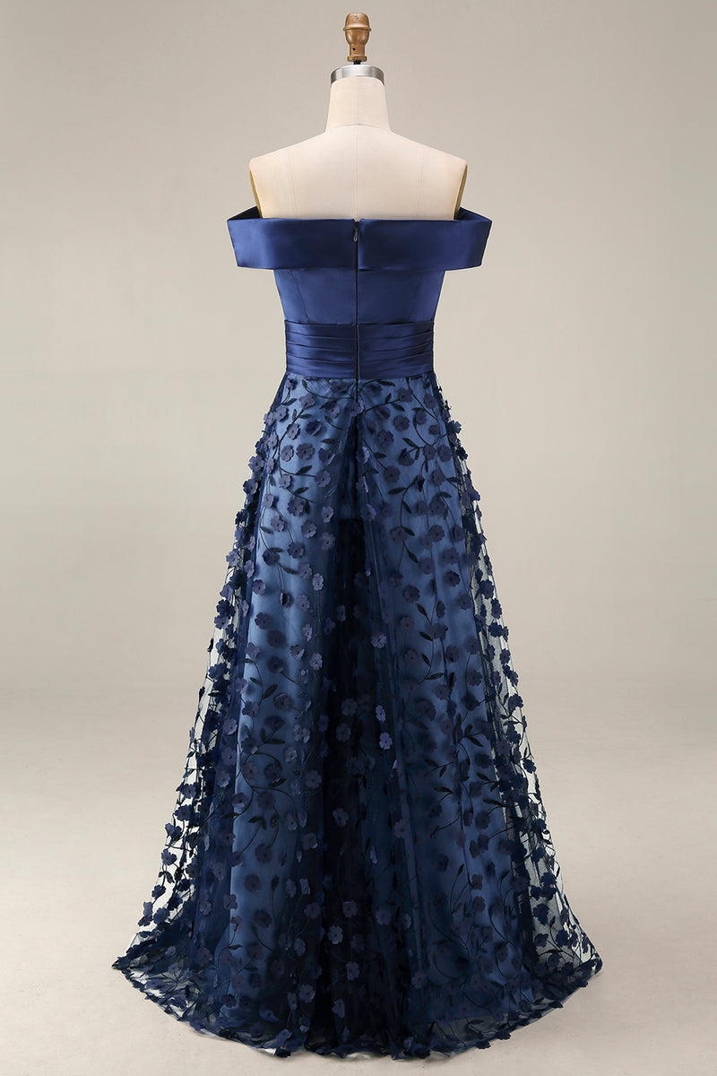 Load image into Gallery viewer, Navy Long A Line Floral Beaded Mother of the Bride Dress