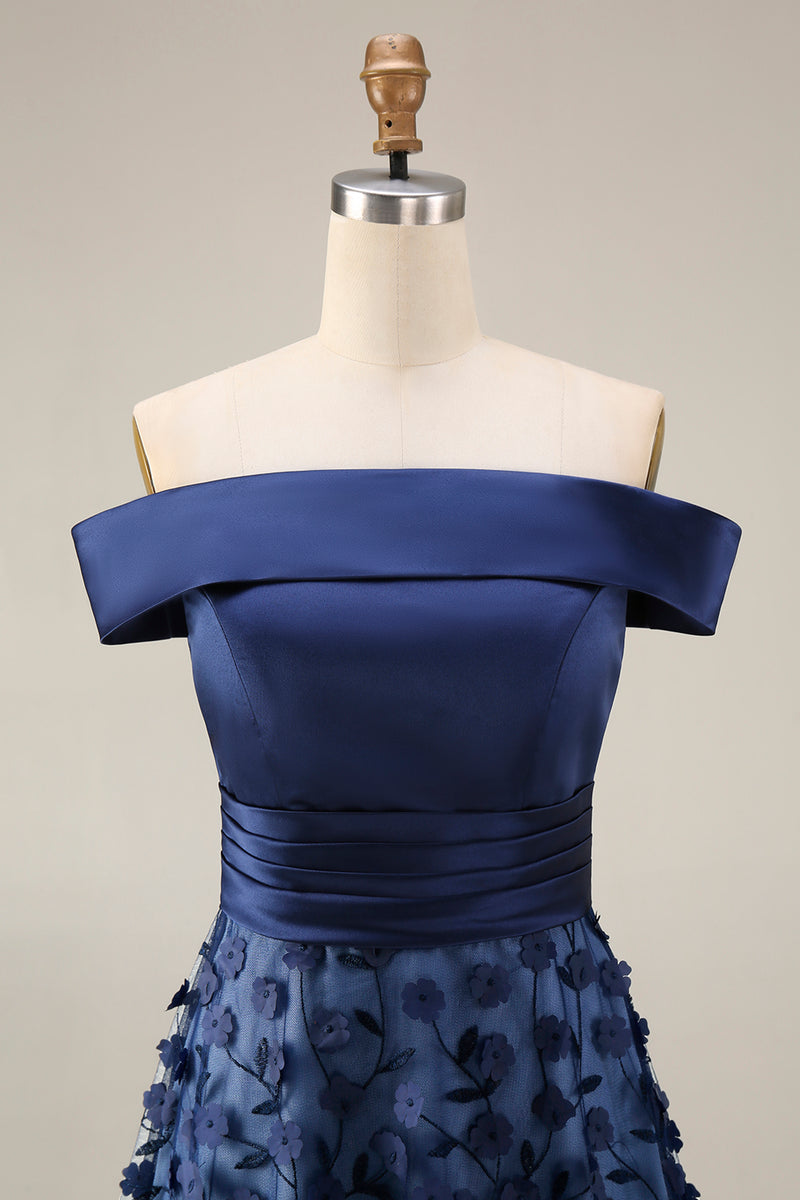 Load image into Gallery viewer, Navy Long A Line Floral Beaded Mother of the Bride Dress