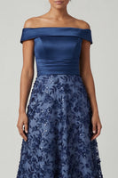 Load image into Gallery viewer, Navy Long A Line Floral Beaded Mother of the Bride Dress