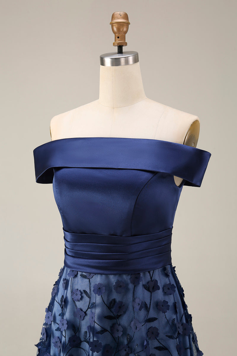 Load image into Gallery viewer, Navy Long A Line Floral Beaded Mother of the Bride Dress
