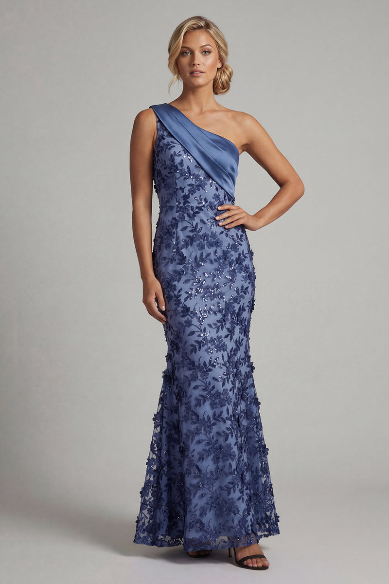 Load image into Gallery viewer, Mermaid Floral Navy Long Mother of the Bride Dress