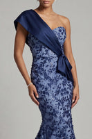 Load image into Gallery viewer, Mermaid Long Navy Floral One Shoulder Mother of the Bride Dress