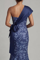 Load image into Gallery viewer, Mermaid Long Navy Floral One Shoulder Mother of the Bride Dress