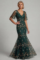 Load image into Gallery viewer, Mermaid Long V-Neck Dark Green Floral Mother of the Bride Dress