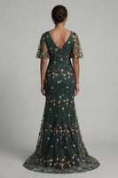 Load image into Gallery viewer, Mermaid Long V-Neck Dark Green Floral Mother of the Bride Dress