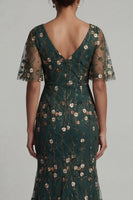 Load image into Gallery viewer, Mermaid Long V-Neck Dark Green Floral Mother of the Bride Dress