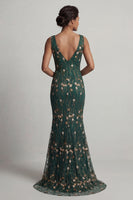 Load image into Gallery viewer, V-Neck Dark Green Mermaid Floral Long Mother of the Bride Dress