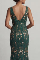 Load image into Gallery viewer, V-Neck Dark Green Mermaid Floral Long Mother of the Bride Dress