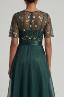 Load image into Gallery viewer, Half Sleeves A Line Dark Green Long Floral Mother of the Bride Dress