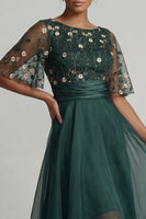 Load image into Gallery viewer, A Line Floral Dark Green High Low Boat Neck Mother of the Bride Dress