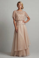 Load image into Gallery viewer, Beaded A Line Long Champagne Mother of the Bride Dress with Ruffles