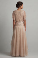 Load image into Gallery viewer, Beaded A Line Long Champagne Mother of the Bride Dress with Ruffles
