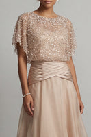 Load image into Gallery viewer, Beaded A Line Long Champagne Mother of the Bride Dress with Ruffles