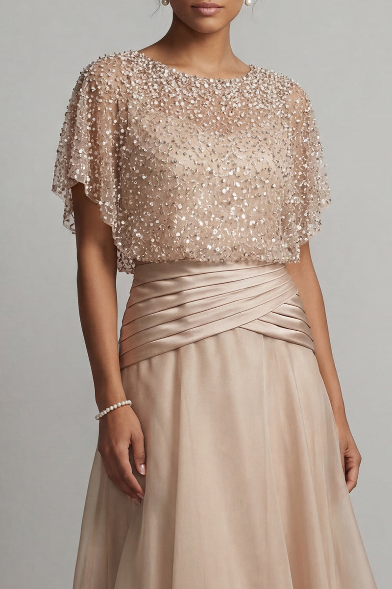 Load image into Gallery viewer, Beaded A Line Long Champagne Mother of the Bride Dress with Ruffles