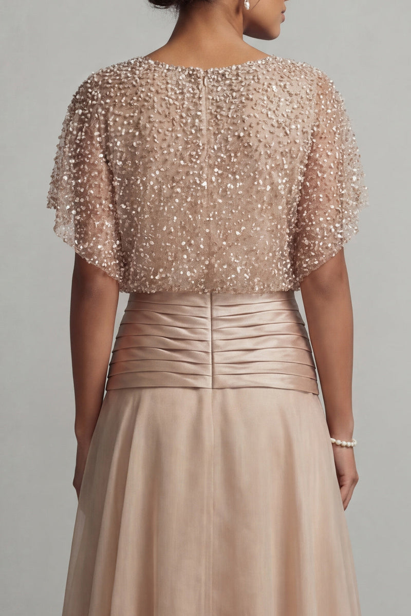 Load image into Gallery viewer, Beaded A Line Long Champagne Mother of the Bride Dress with Ruffles