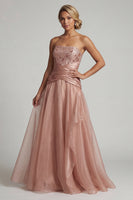 Load image into Gallery viewer, A Line Beaded Dusty Rose Long Mother of the Bride Dress with Ruffles