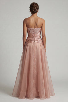 A Line Beaded Dusty Rose Long Mother of the Bride Dress with Ruffles