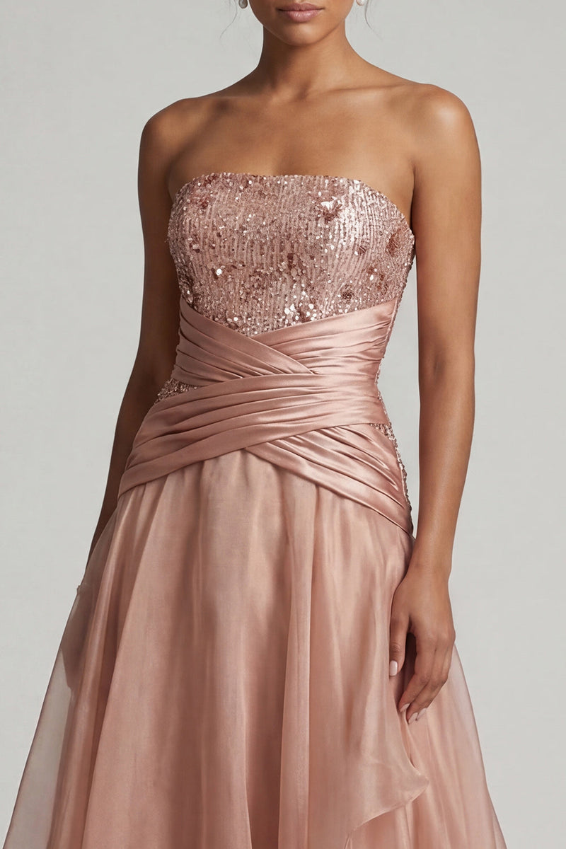 Load image into Gallery viewer, A Line Beaded Dusty Rose Long Mother of the Bride Dress with Ruffles