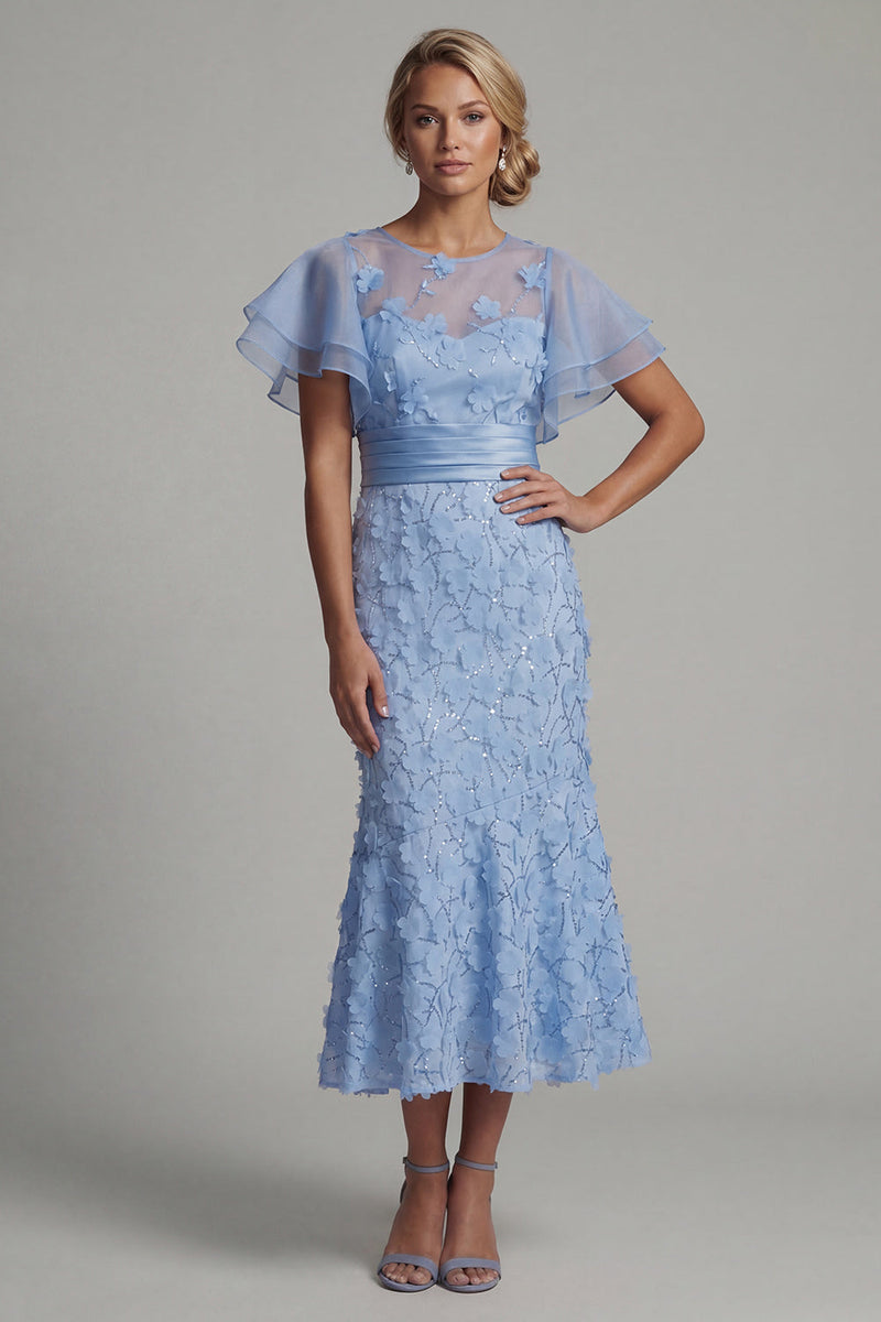 Load image into Gallery viewer, Mermaid Maxi Floral Light Blue Mother of the Bride Dress with Ruffles