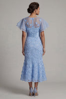 Load image into Gallery viewer, Mermaid Maxi Floral Light Blue Mother of the Bride Dress with Ruffles