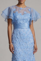 Load image into Gallery viewer, Mermaid Maxi Floral Light Blue Mother of the Bride Dress with Ruffles