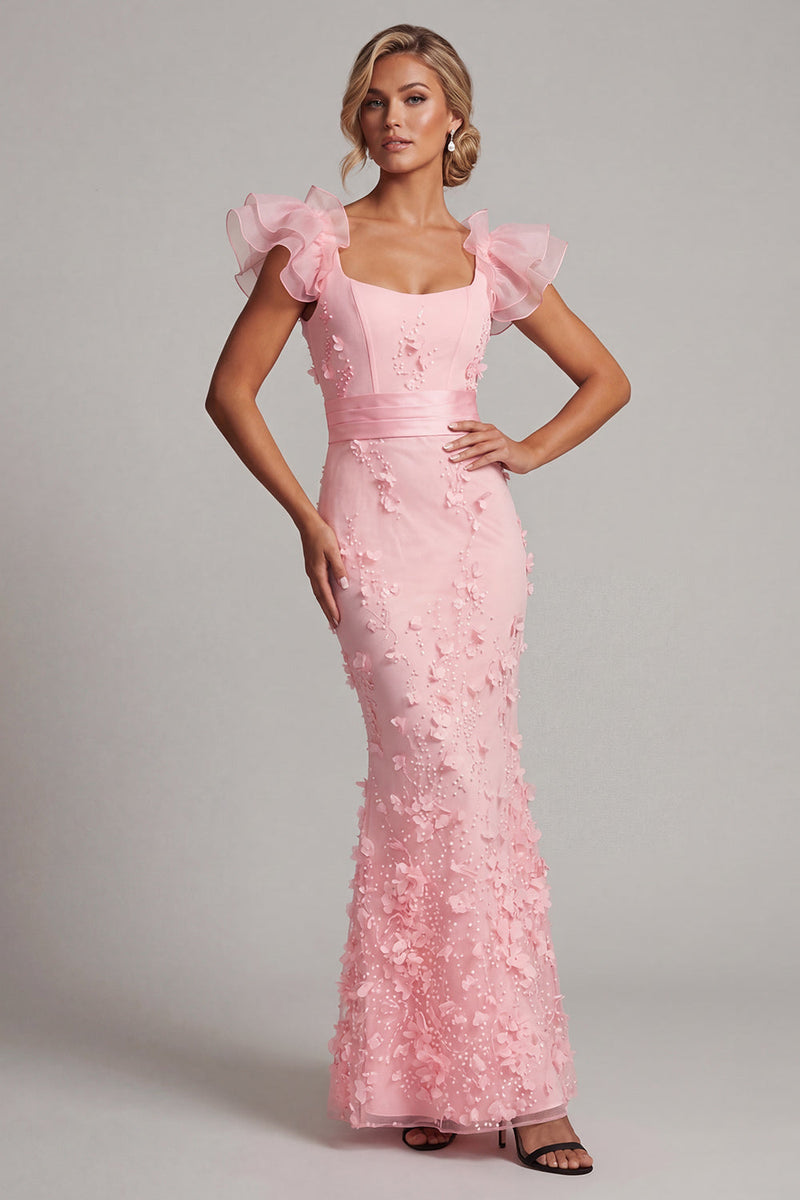 Load image into Gallery viewer, Blush Mermaid Floral Long Mother of the Bride Dress with Ruffles