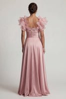 Load image into Gallery viewer, A Line Dusty Rose Long Beaded Floral Mother of the Bride Dress with Ruffles