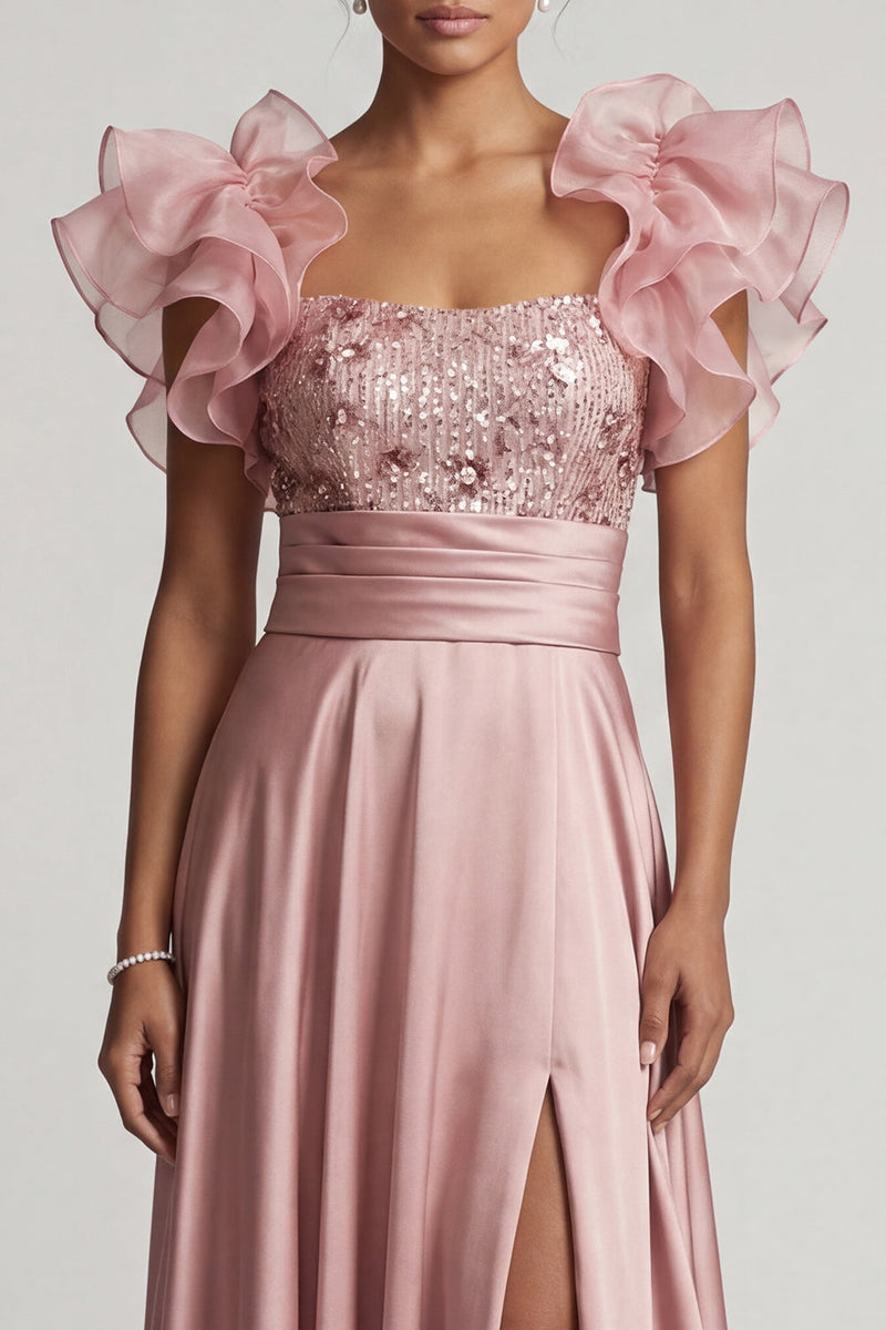 Load image into Gallery viewer, A Line Dusty Rose Long Beaded Floral Mother of the Bride Dress with Ruffles