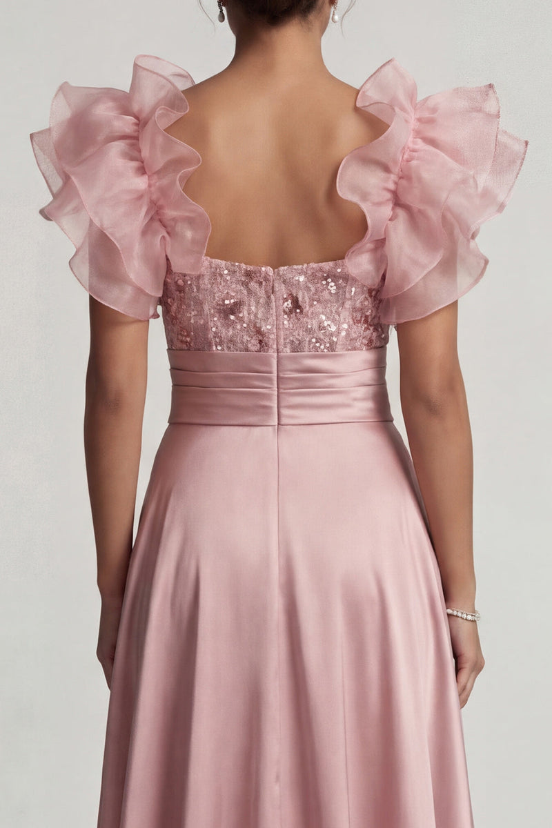 Load image into Gallery viewer, A Line Dusty Rose Long Beaded Floral Mother of the Bride Dress with Ruffles