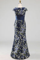 Load image into Gallery viewer, Navy Floral Mermaid Long Mother of the Bride Dress with Slit