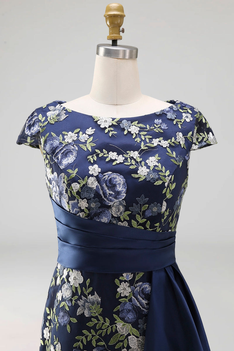 Load image into Gallery viewer, Navy Floral Mermaid Long Mother of the Bride Dress with Slit