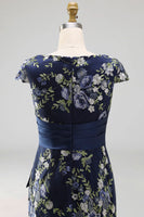 Load image into Gallery viewer, Navy Floral Mermaid Long Mother of the Bride Dress with Slit