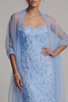 Load image into Gallery viewer, Sparkly Mermaid Sky Blue Floral Beaded Long Mother of the Bride Dress with Shawl