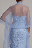 Load image into Gallery viewer, Sparkly Mermaid Sky Blue Floral Beaded Long Mother of the Bride Dress with Shawl