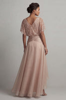 Load image into Gallery viewer, Sparkly Champagne Ruched Asymmetrical Sequin A Line Mother of the Bride Dress
