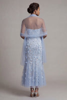 Load image into Gallery viewer, Floral Maxi Sparkly Mermaid Sky Blue Sequin Mother of the Bride Dress with Shawl
