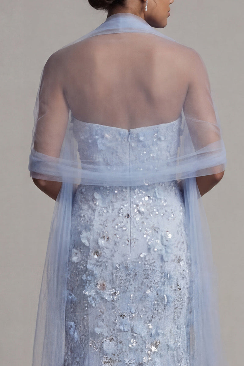 Load image into Gallery viewer, Floral Maxi Sparkly Mermaid Sky Blue Sequin Mother of the Bride Dress with Shawl