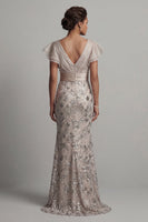Load image into Gallery viewer, Sparkly Apricot Sequin Mermaid Long Mother of the Bride Dress with Ruffles