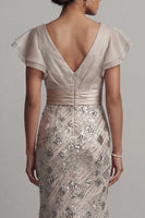 Load image into Gallery viewer, Sparkly Apricot Sequin Mermaid Long Mother of the Bride Dress with Ruffles