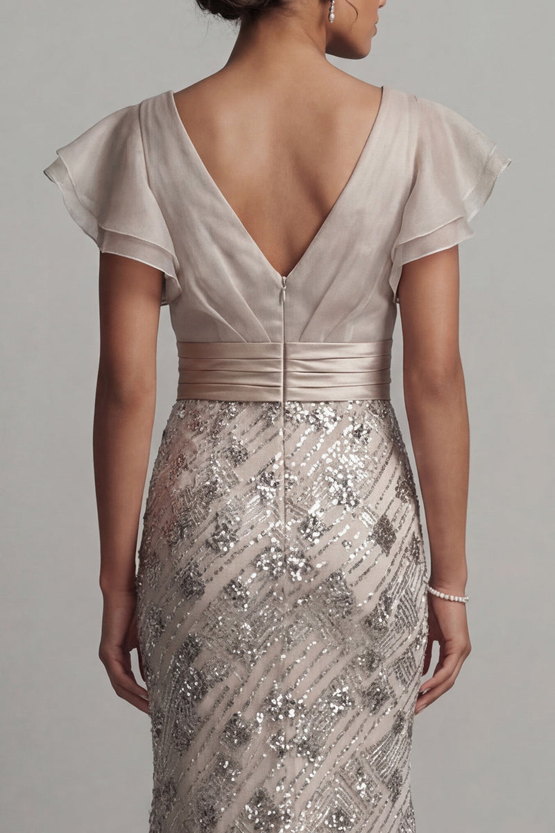 Load image into Gallery viewer, Sparkly Apricot Sequin Mermaid Long Mother of the Bride Dress with Ruffles